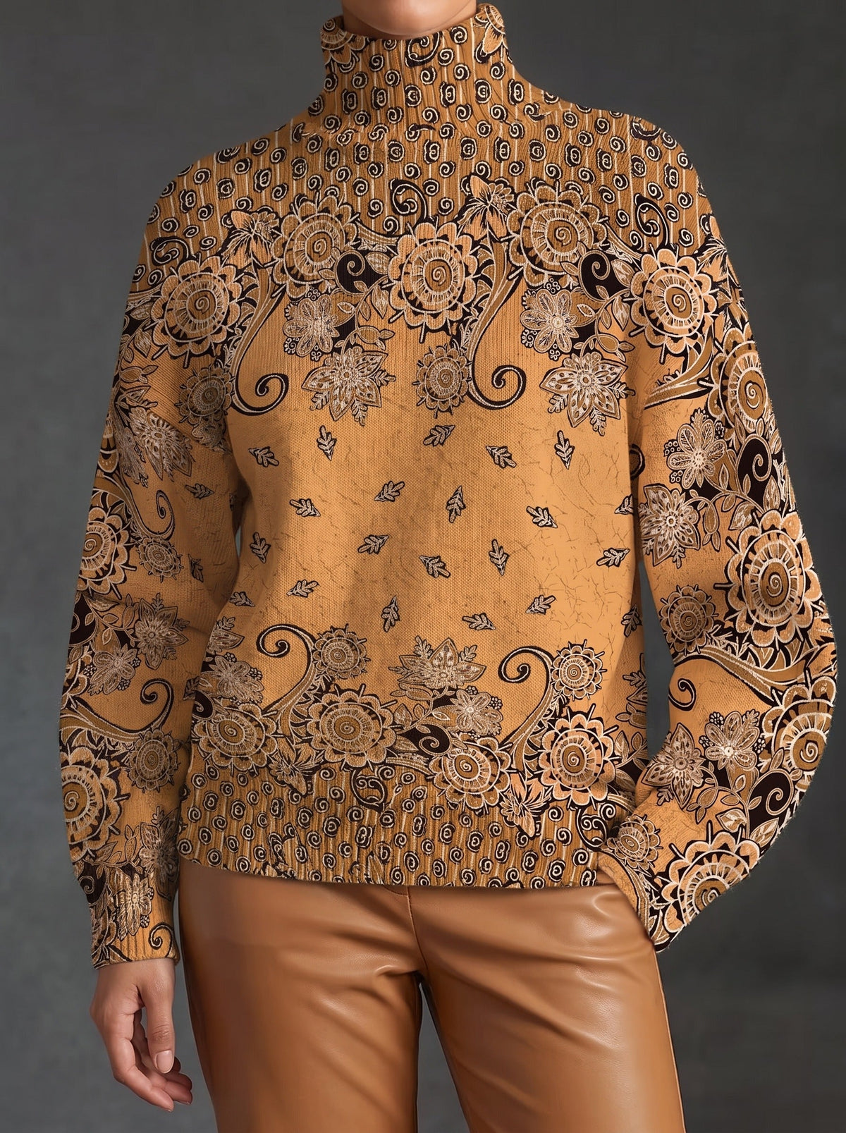 Oleander™ | Jersey de cuello alto en estampado paisley caramelo
