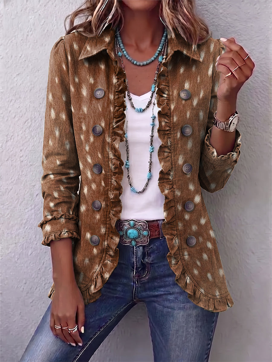 Elena | Chaqueta Bohemia Estampado Animal Marrón con Volantes