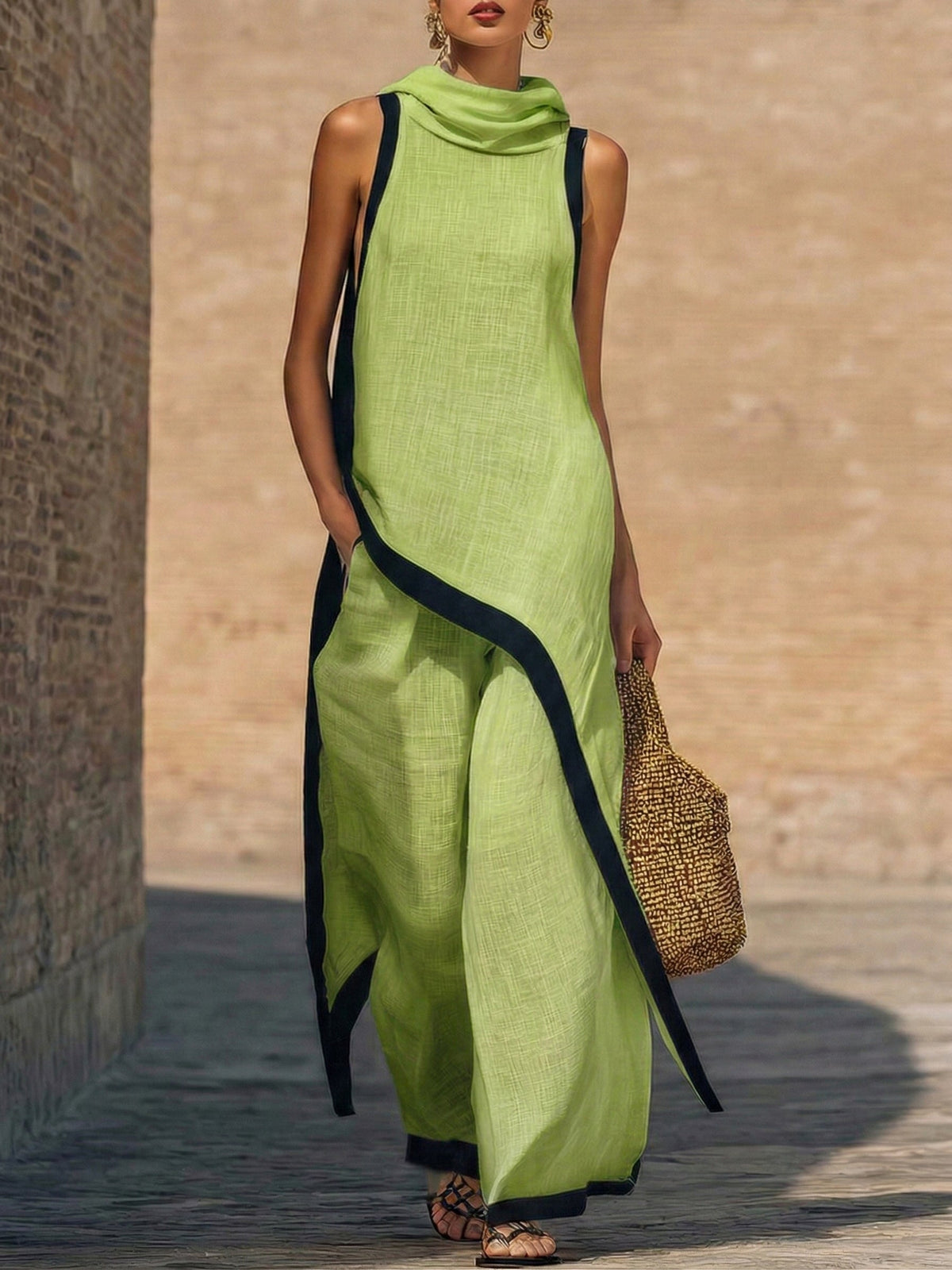 Yenira | Elegante conjunto de dos piezas de algódon y lino con corte artístico