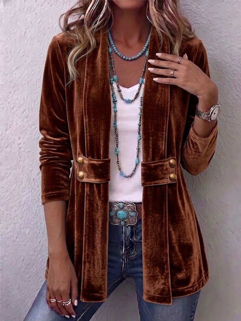 Holliwell™ | Chaqueta Vintage de Frente Abierto con Manga Larga y Botones de Acento en la Solapa