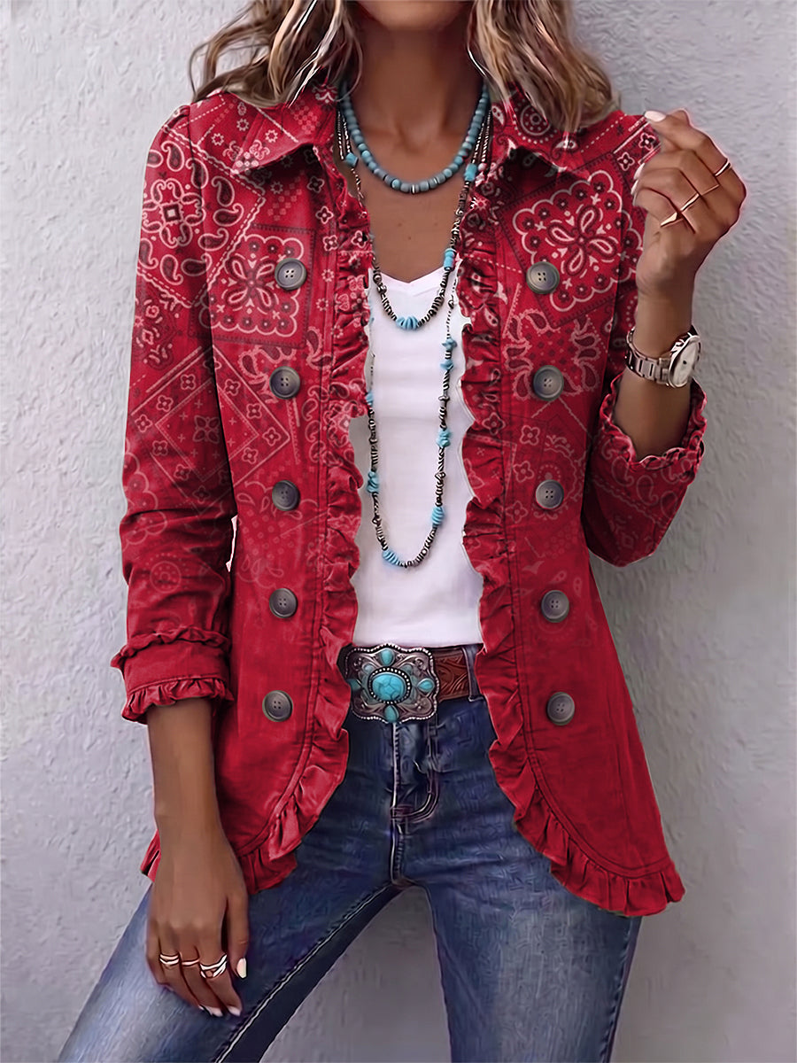 Gaia | Chaqueta de Cachemir Degradada Roja con Volantes