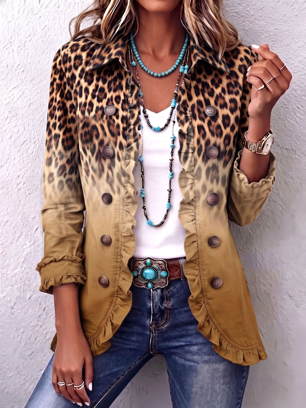 Casandra | Blazer Leopardo Degradado Con Volantes