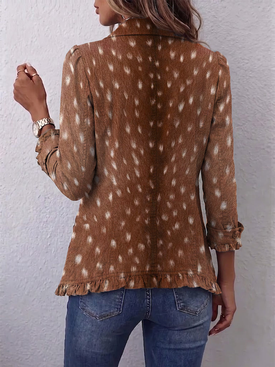 Elena | Chaqueta Bohemia Estampado Animal Marrón con Volantes