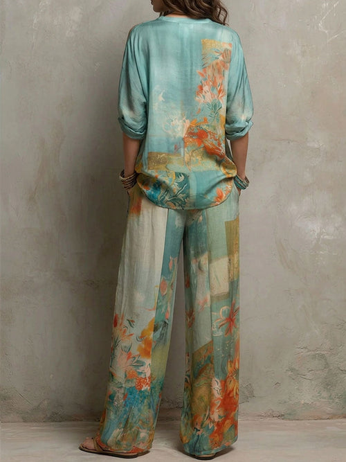 Chiara | Conjunto Elegante de Estampado Floral con Pantalón Ancho