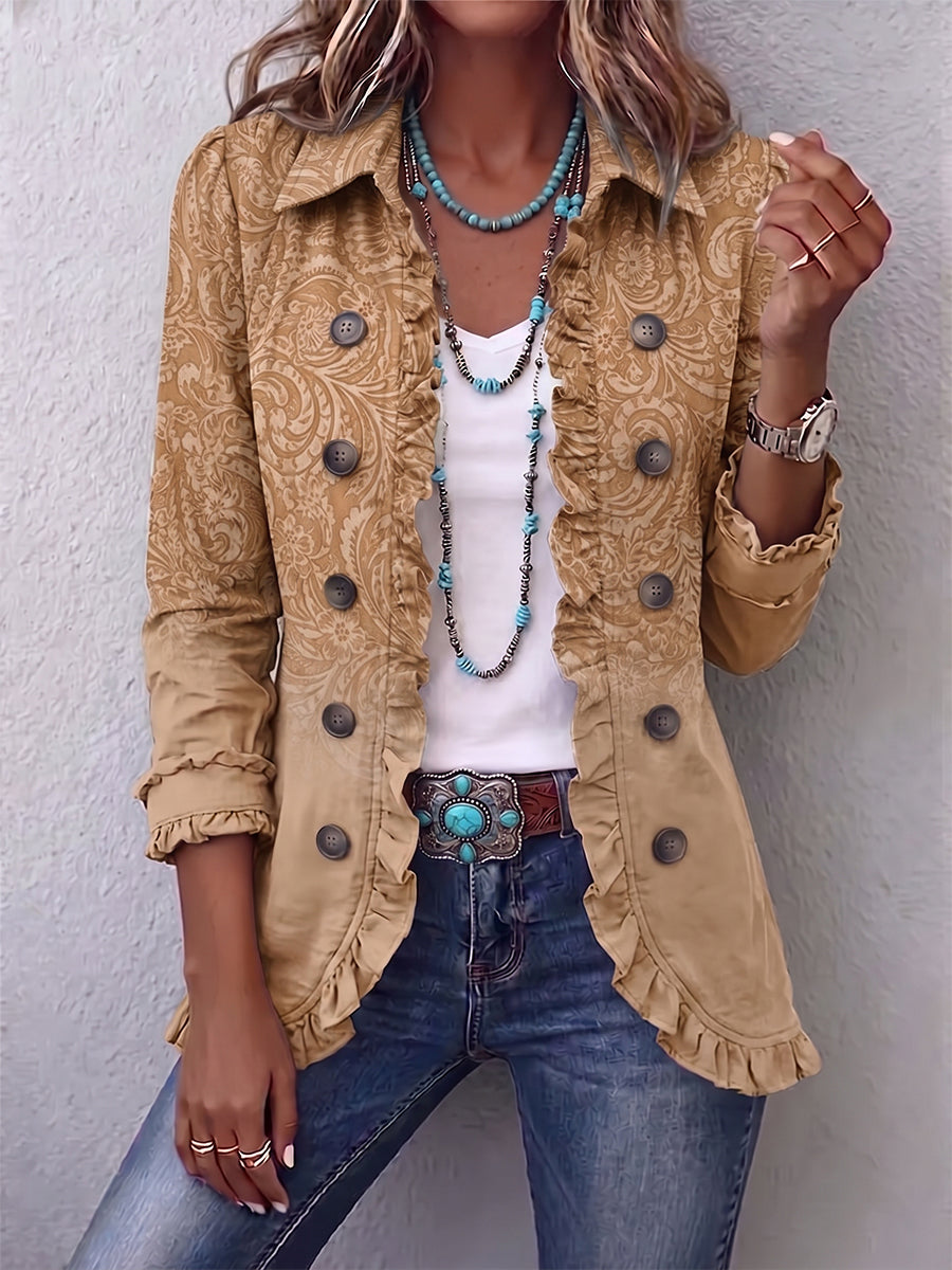 Crestelle™ | Chaqueta con Volantes y Estampado de Patrón Western
