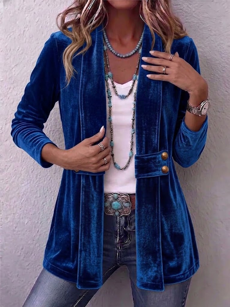 Holliwell™ | Chaqueta Vintage de Frente Abierto con Manga Larga y Botones de Acento en la Solapa