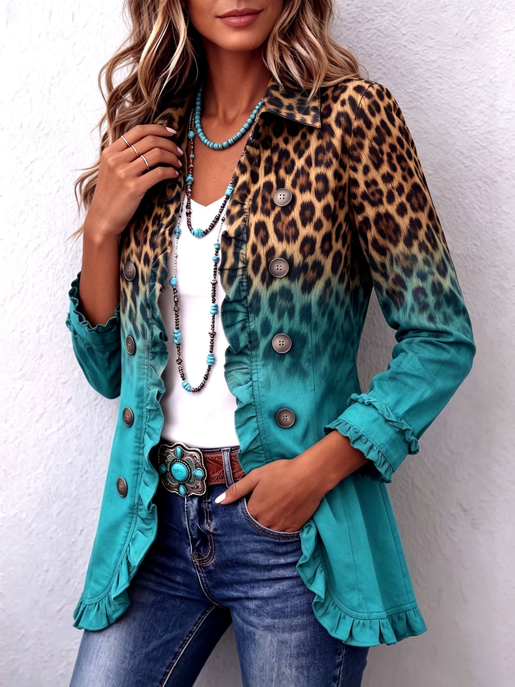 Casandra | Blazer Leopardo Degradado Con Volantes
