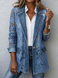 Lacinda™ | Blazer con Paneles de Encaje Floral — Azul Vaquero