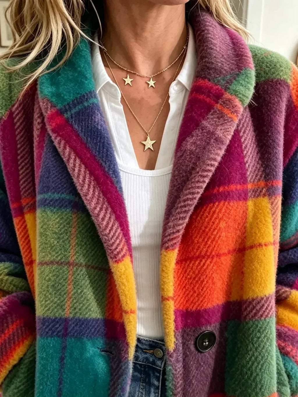 Joanne | Abrigo de cuadros multicolor y acogedor