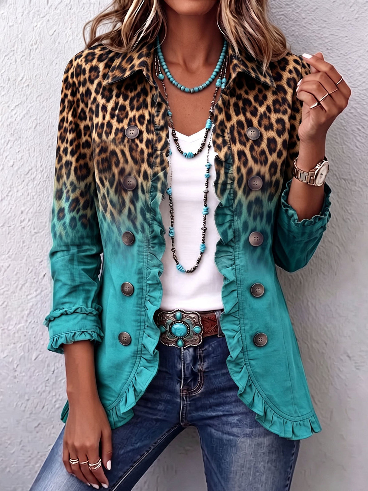 Casandra | Blazer Leopardo Degradado Con Volantes