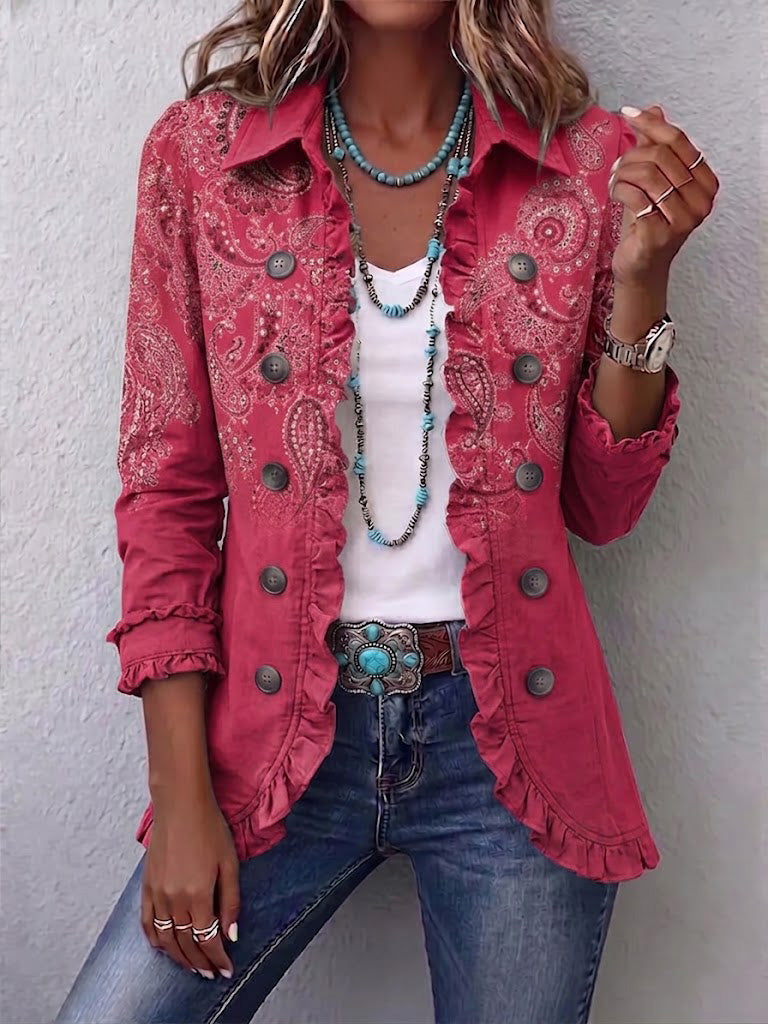 Isotta | Chaqueta Vintage de Cachemir Rosa Antiguo con Volantes