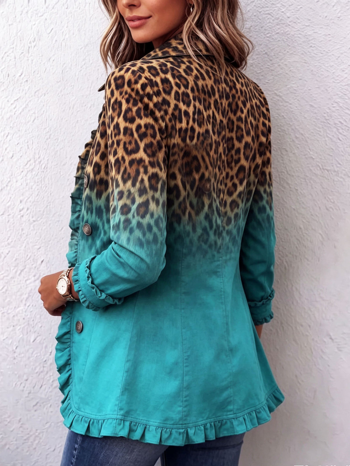 Elspeth™ | Chaqueta Blazer con Volantes y Degradado de Leopardo