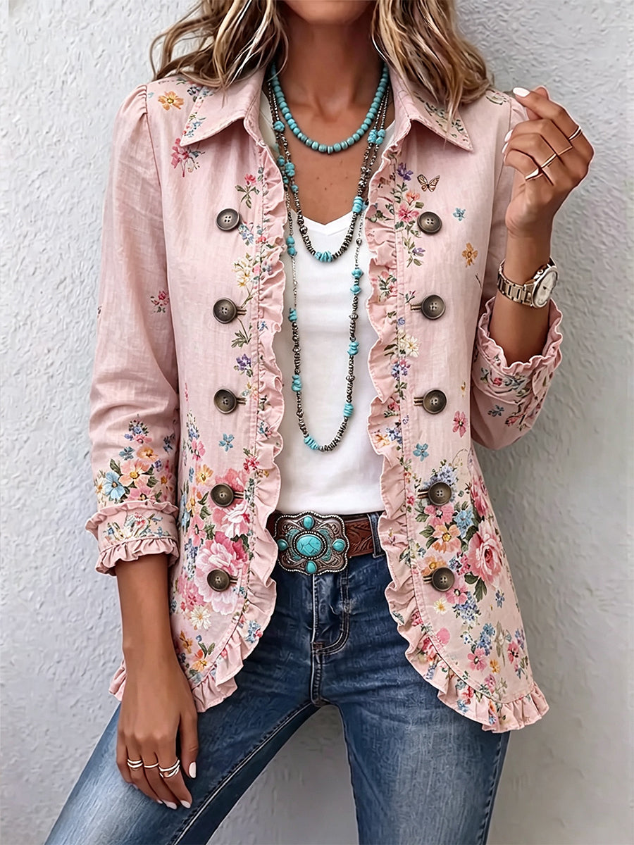 Bettany | Chaqueta con Cierre de Botones y Volantes Florales