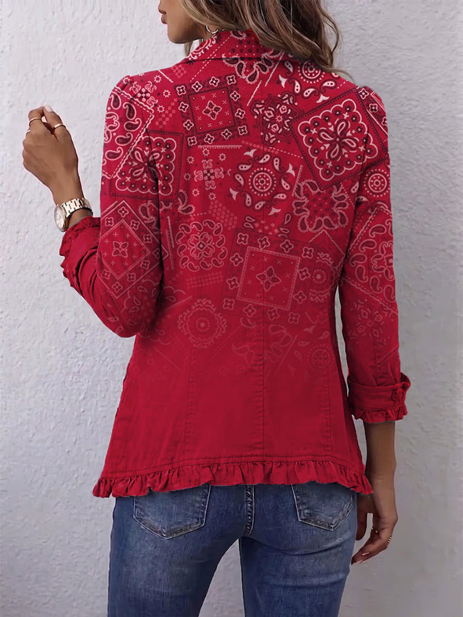 Gaia | Chaqueta de Cachemir Degradada Roja con Volantes