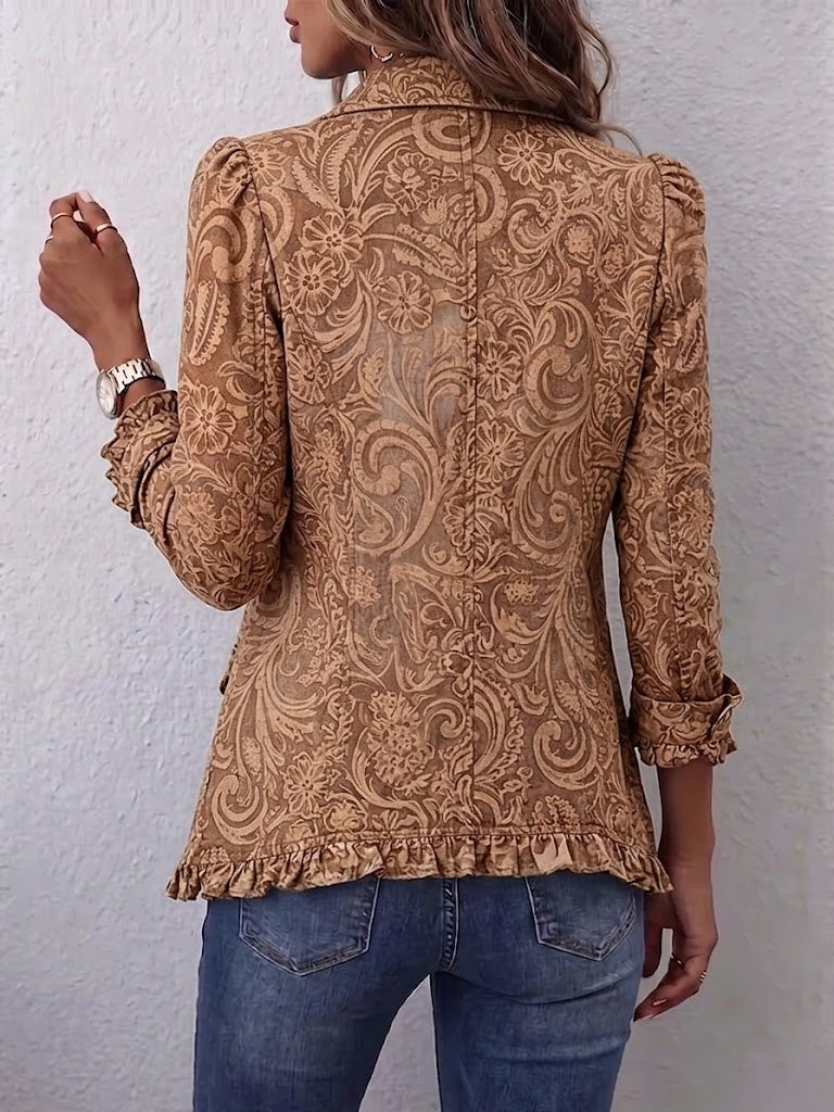 Vyclara | Chaqueta Bohemia de Volantes con Estampado Floral Vintage