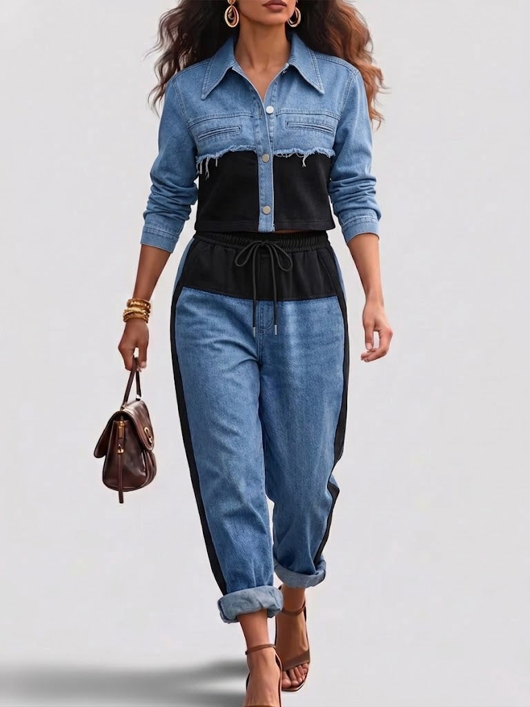 Holbrook™ | Conjunto de Chaqueta Corta a Bloques de Color y Pantalón Ancho