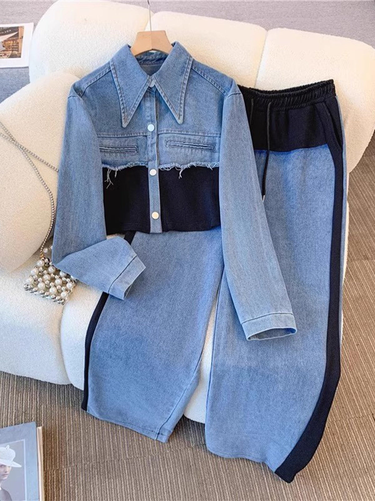 Holbrook™ | Conjunto de Chaqueta Corta a Bloques de Color y Pantalón Ancho