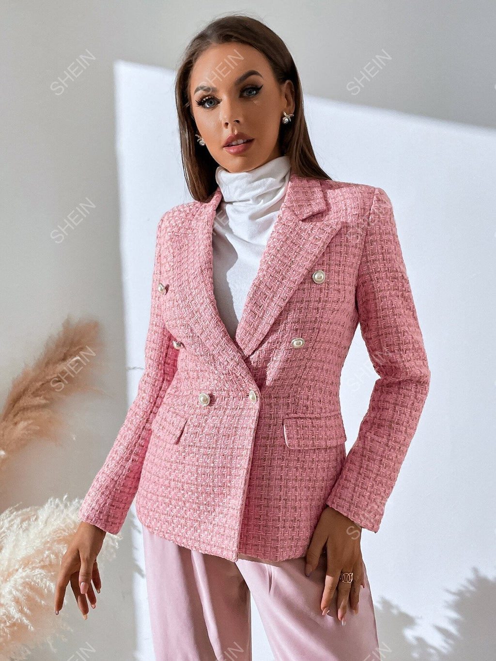 Zia | Blazer cruzado de tweed a cuadros