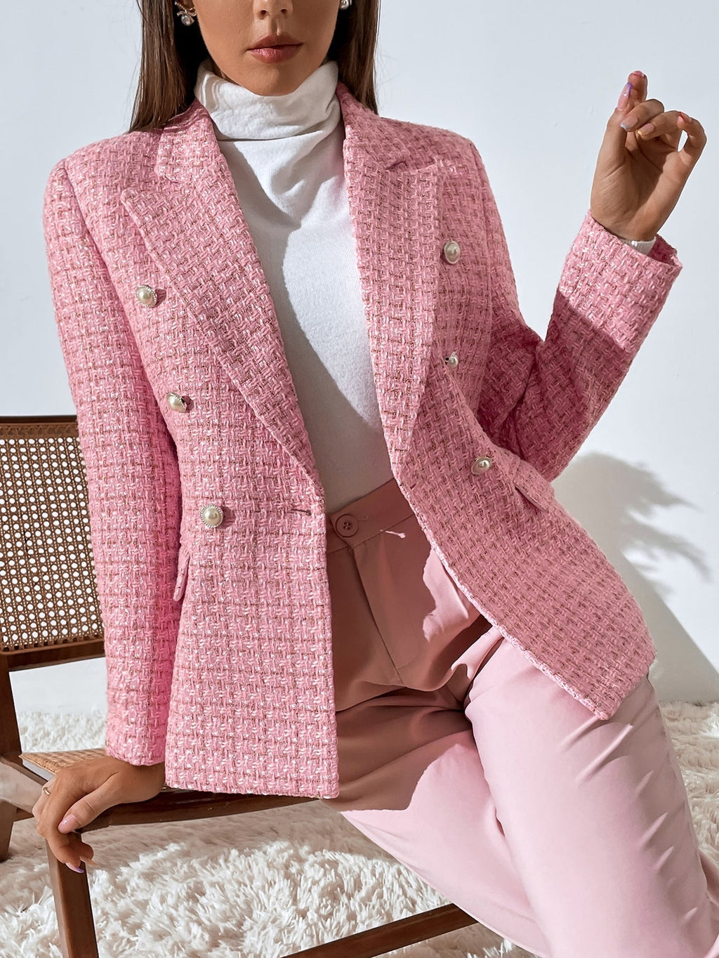 Zia | Blazer cruzado de tweed a cuadros