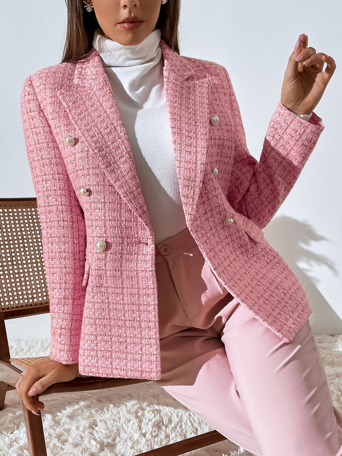 Zia | Blazer cruzado de tweed a cuadros