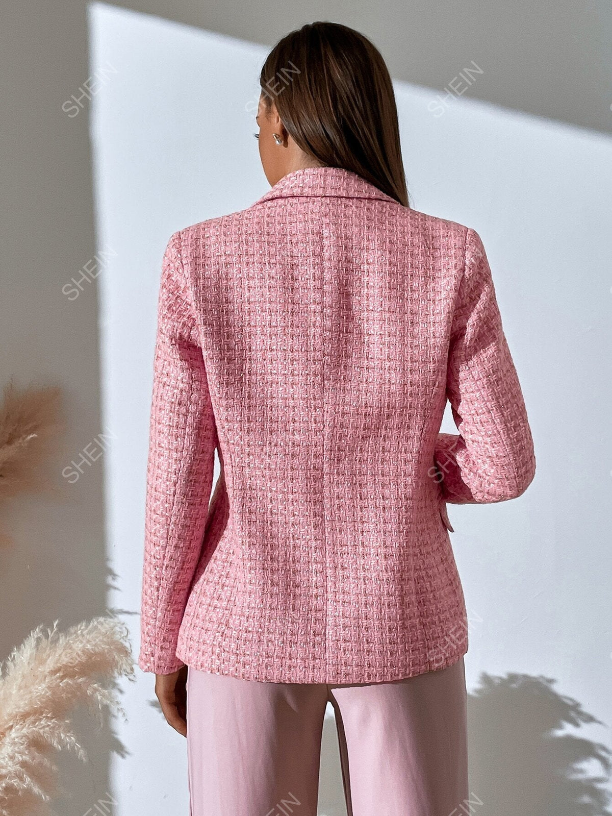 Zia | Blazer cruzado de tweed a cuadros