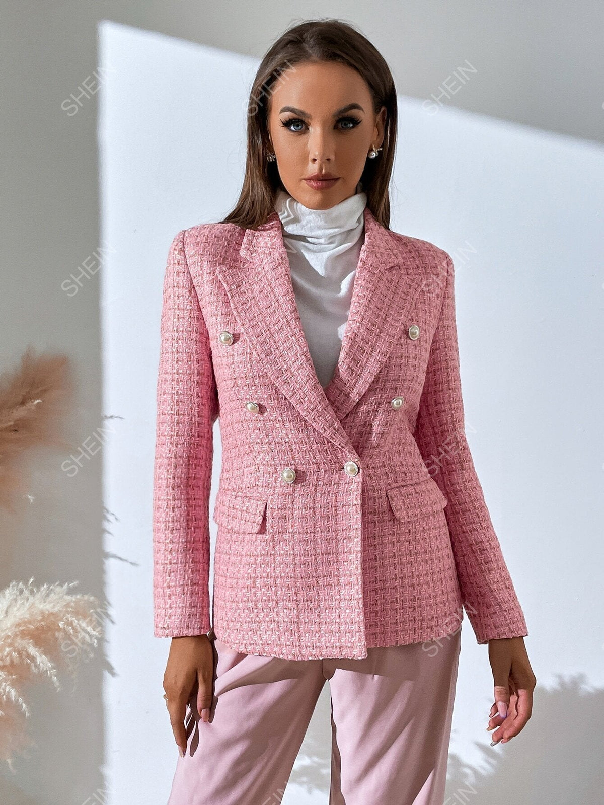 Zia | Blazer cruzado de tweed a cuadros