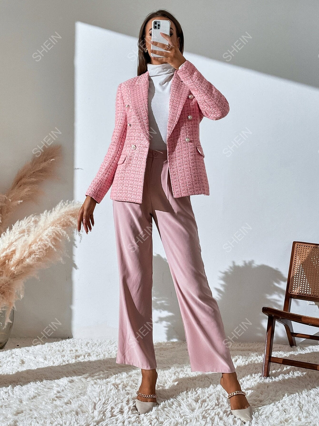 Zia | Blazer cruzado de tweed a cuadros