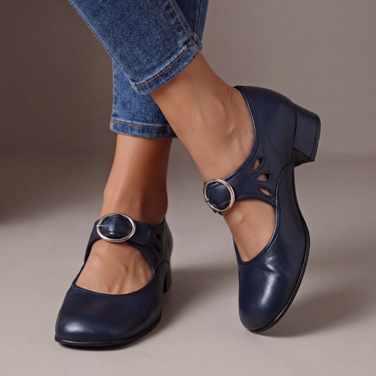 Giuseppina zapato de tacón con correa - Azul Noche