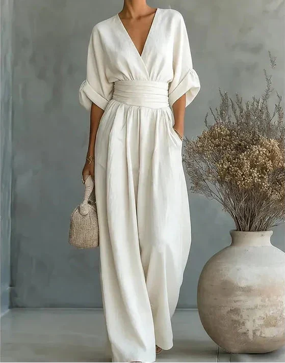Daniela - Mono elegante con escote en V y pernera ancha