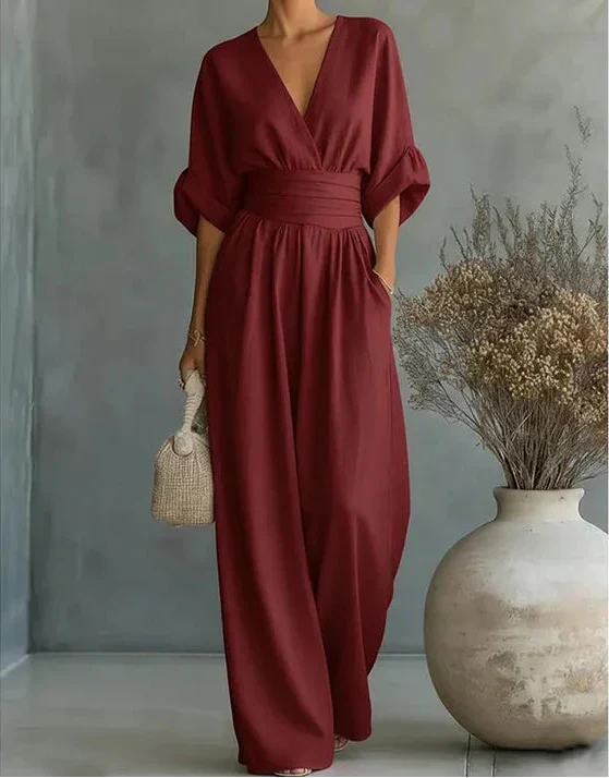 Daniela - Mono elegante con escote en V y pernera ancha