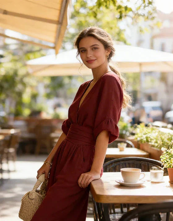 Daniela - Mono elegante con escote en V y pernera ancha