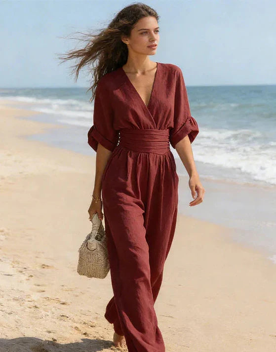 Daniela - Mono elegante con escote en V y pernera ancha