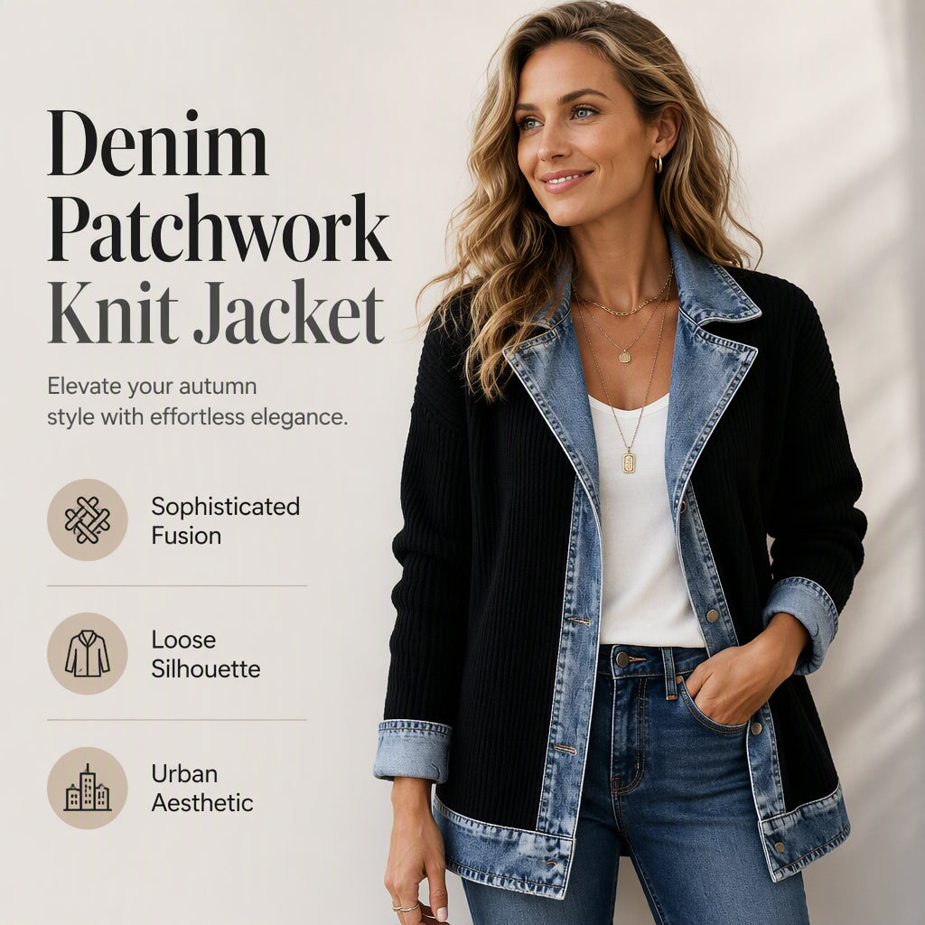 ⭐ Elegante chaqueta vaquera de mujer con canesú de punto acanalado