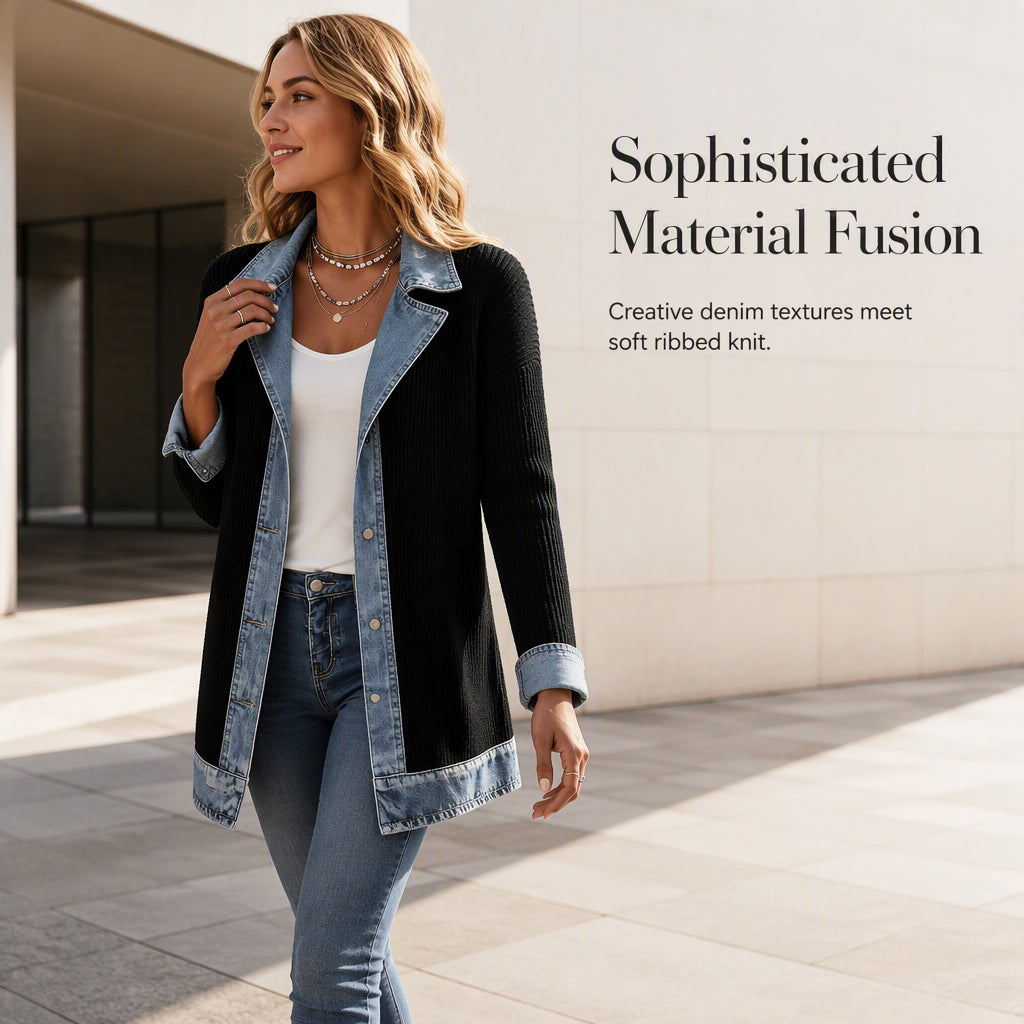 ⭐ Elegante chaqueta vaquera de mujer con canesú de punto acanalado