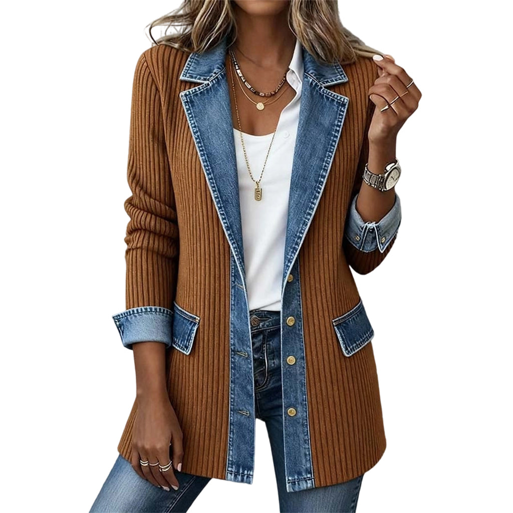 ⭐ Elegante chaqueta vaquera de mujer con canesú de punto acanalado