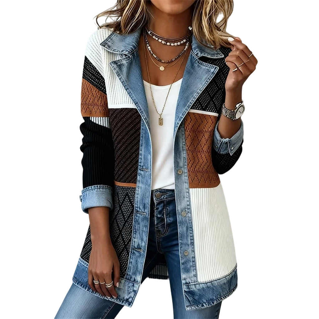 ⭐ Elegante chaqueta vaquera de mujer con canesú de punto acanalado