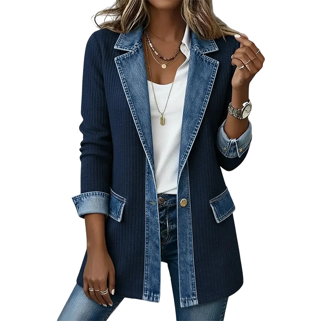 ⭐ Elegante chaqueta vaquera de mujer con canesú de punto acanalado