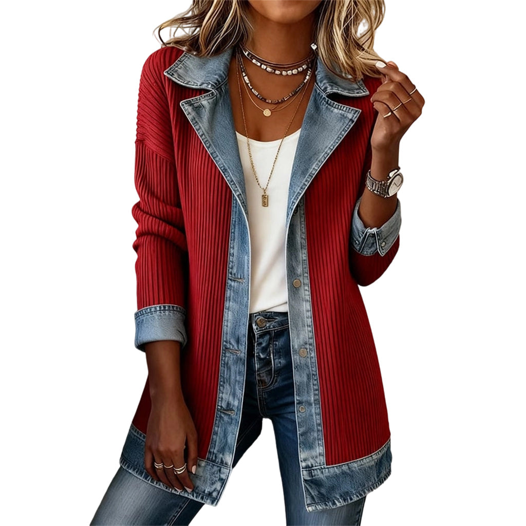 ⭐ Elegante chaqueta vaquera de mujer con canesú de punto acanalado