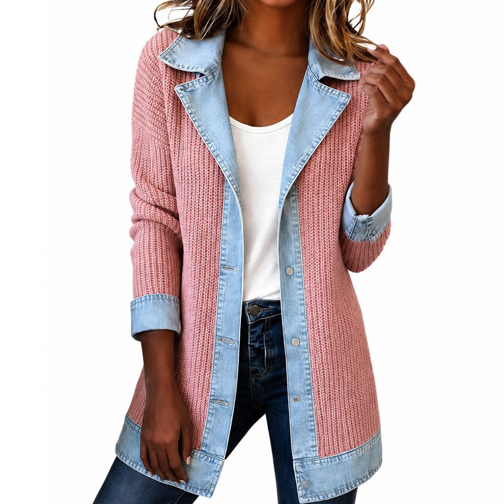 ⭐ Elegante chaqueta vaquera de mujer con canesú de punto acanalado