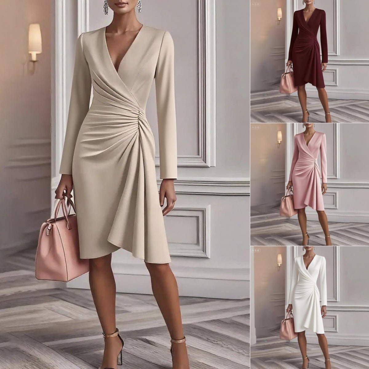 Jessamine | Vestido midi drapeado con escote en V