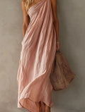 Adriana Vestido Maxi Asimétrico con Efecto Lino