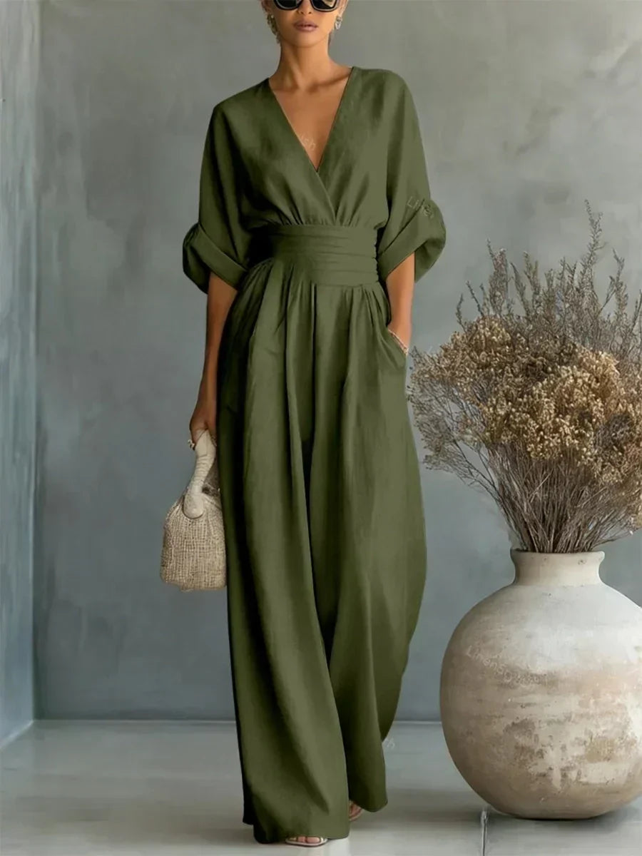 Mono elegante con escote en V y cintura alta • S1