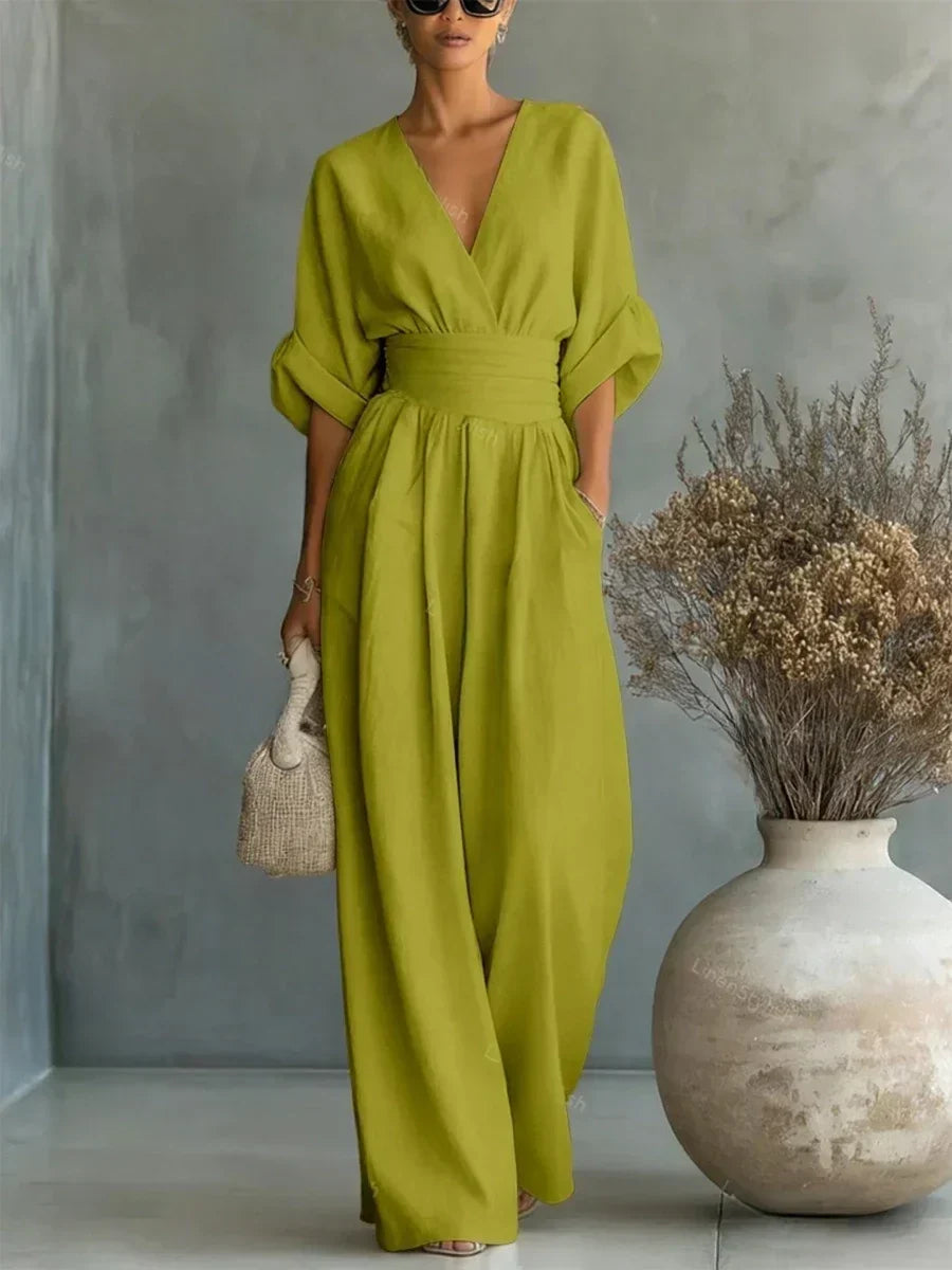 Mono elegante con escote en V y cintura alta • S1